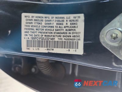 Zdjęcie 12 z 12 samochodu: 2020 HONDA CIVIC EX VIN:19XFC1F32LE221491 - miniatura