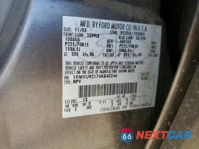 Zdjęcie 12 z 12 samochodu: 2004 FORD ESCAPE XLS VIN:1FMYU92174KB40246 - miniatura