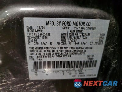 Zdjęcie 12 z 12 samochodu: 2025 FORD MAVERICK XL AWD CREW CAB VIN:3FTTW8BA1SRA12029 - miniatura