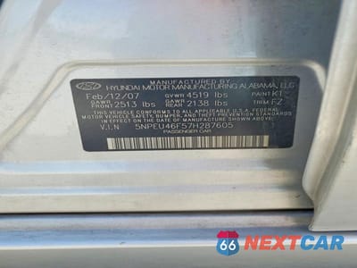 Zdjęcie 12 z 12 samochodu: 2007 HYUNDAI SONATA SE VIN:5NPEU46F57H287605 - miniatura