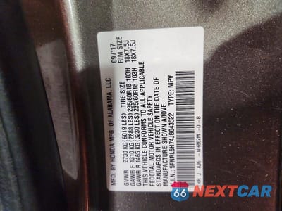 Zdjęcie 13 z 13 samochodu: 2018 HONDA ODYSSEY EXL VIN:5FNRL6H74JB043522 - miniatura