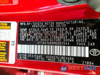 Zdjęcie 12 z 12 samochodu: 2021 TOYOTA AVALON XLE VIN:4T1AA1AB8MU001544 - miniatura