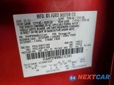 Zdjęcie 12 z 12 samochodu: 2011 FORD TAURUS LIMITED VIN:1FAHP2FW0BG151345 - miniatura