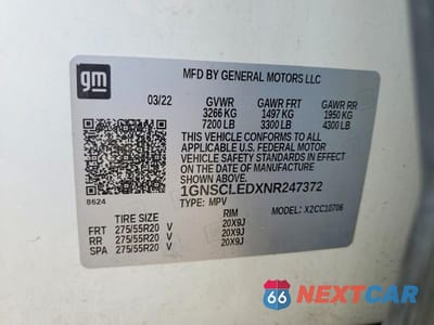 Zdjęcie 13 z 13 samochodu: 2022 CHEVROLET TAHOE C1500 VIN:1GNSCLEDXNR247372 - miniatura