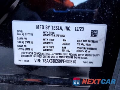 Zdjęcie 14 z 14 samochodu: 2023 TESLA MODEL X VIN:7SAXCDE59PF430870 - miniatura