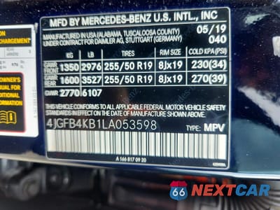 Zdjęcie 12 z 12 samochodu: 2020 MERCEDES-BENZ GLE 350 4MATIC VIN:4JGFB4KB1LA053598 - miniatura