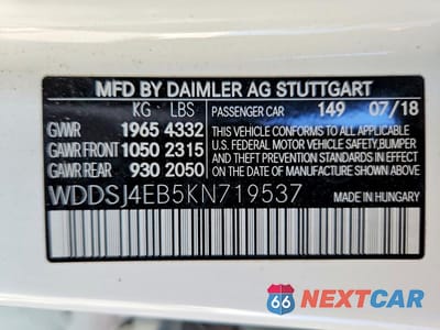 Zdjęcie 12 z 12 samochodu: 2019 MERCEDES-BENZ CLA 250 VIN:WDDSJ4EB5KN719537 - miniatura