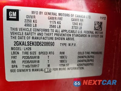 Zdjęcie 13 z 13 samochodu: 2013 GMC TERRAIN SLE VIN:2GKALSEK0D6208690 - miniatura