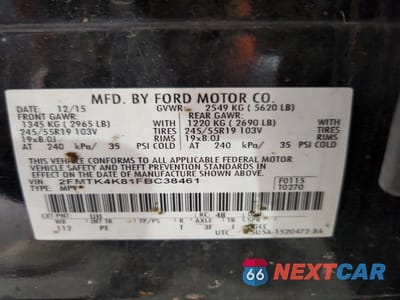 Zdjęcie 12 z 12 samochodu: 2015 FORD EDGE TITANIUM VIN:2FMTK4K81FBC38461 - miniatura