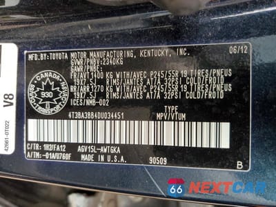 Zdjęcie 13 z 13 samochodu: 2013 TOYOTA VENZA LE VIN:4T3BA3BB4DU034451 - miniatura