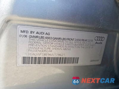 Zdjęcie 12 z 12 samochodu: 2006 AUDI A4 2 TURBO VIN:WAUAF78E96A179621 - miniatura