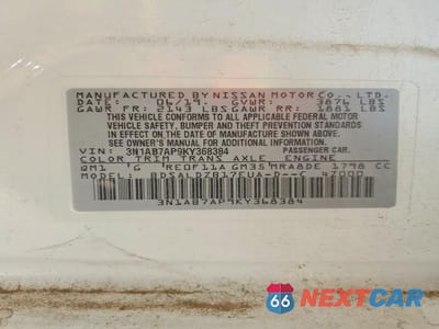 Zdjęcie 12 z 12 samochodu: 2019 NISSAN SENTRA SV VIN:3N1AB7AP9KY368384 - miniatura