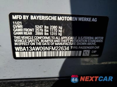 Zdjęcie 12 z 12 samochodu: 2022 BMW M440XI GRAN COUPE VIN:WBA13AW09NFM22634 - miniatura