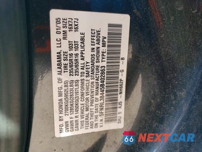 Zdjęcie 13 z 13 samochodu: 2005 HONDA ODYSSEY EX VIN:5FNRL38445B402863 - miniatura