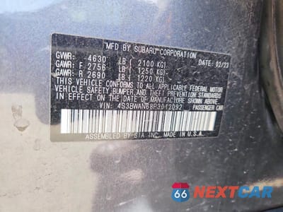 Zdjęcie 12 z 12 samochodu: 2023 SUBARU LEGACY LIMITED VIN:4S3BWAN68P3012092 - miniatura