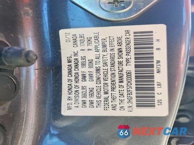 Zdjęcie 10 z 13 samochodu: 2012 HONDA CIVIC LX VIN:2HGFB2F57CH330061 - miniatura