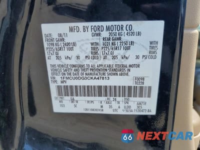 Zdjęcie 13 z 13 samochodu: 2012 FORD ESCAPE XLT VIN:1FMCU0DG3CKA47813 - miniatura