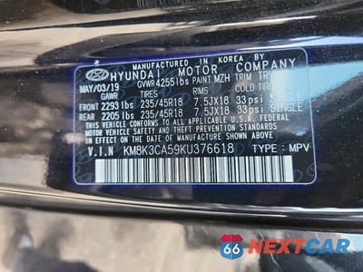 Zdjęcie 13 z 13 samochodu: 2019 HYUNDAI KONA LIMITED VIN:KM8K3CA59KU376618 - miniatura