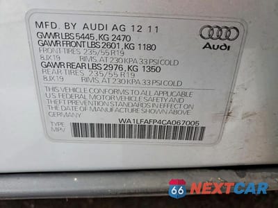 Zdjęcie 12 z 12 samochodu: 2012 AUDI Q5 PREMIUM PLUS VIN:WA1LFAFP4CA067005 - miniatura