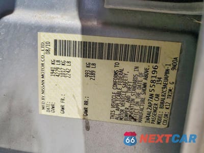 Zdjęcie 12 z 12 samochodu: 2010 NISSAN ALTIMA 2.5 VIN:1N4AL2AP7AN558196 - miniatura