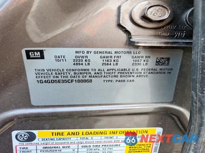 Zdjęcie 12 z 12 samochodu: 2012 BUICK LACROSSE VIN:1G4GD5E35CF188868 - miniatura