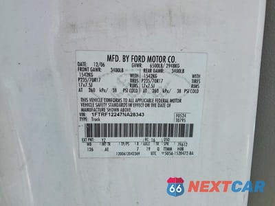 Zdjęcie 12 z 12 samochodu: 2007 FORD F150 VIN:1FTRF12247NA28343 - miniatura