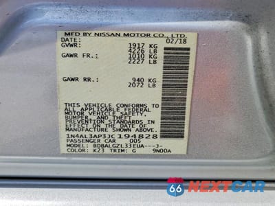 Zdjęcie 12 z 12 samochodu: 2018 NISSAN ALTIMA 2.5 S VIN:1N4AL3AP3JC194828 - miniatura