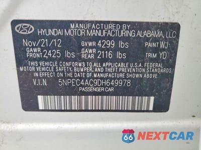Zdjęcie 12 z 12 samochodu: 2013 HYUNDAI SONATA LIMITED VIN:5NPEC4AC9DH649978 - miniatura