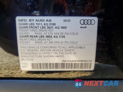 Zdjęcie 12 z 12 samochodu: 2021 AUDI E-TRON PRESTIGE VIN:WA1VAAGEXMB006726 - miniatura