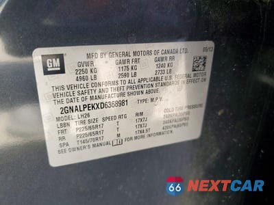 Zdjęcie 13 z 13 samochodu: 2013 CHEVROLET EQUINOX LT VIN:2GNALPEKXD6368981 - miniatura