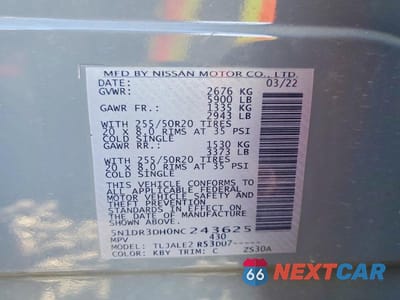 Zdjęcie 14 z 14 samochodu: 2022 NISSAN PATHFINDER PLATINUM VIN:5N1DR3DH0NC243625 - miniatura