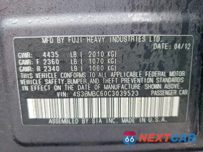 Zdjęcie 13 z 13 samochodu: 2012 SUBARU LEGACY 2.5I PREMIUM VIN:4S3BMBC60C3039523 - miniatura