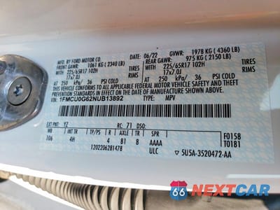Zdjęcie 14 z 14 samochodu: 2022 FORD ESCAPE SE VIN:1FMCU0G62NUB13892 - miniatura