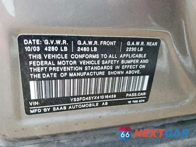 Zdjęcie 12 z 12 samochodu: 2004 SAAB 9-3 ARC VIN:YS3FD45YX41016459 - miniatura