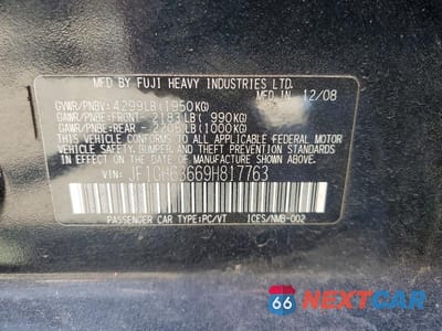 Zdjęcie 12 z 12 samochodu: 2009 SUBARU IMPREZA VIN:JF1GH63669H817763 - miniatura