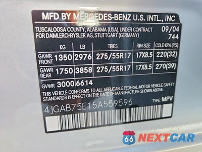 Zdjęcie 13 z 13 samochodu: 2005 MERCEDES-BENZ ML 500 VIN:4JGAB75E15A559596 - miniatura