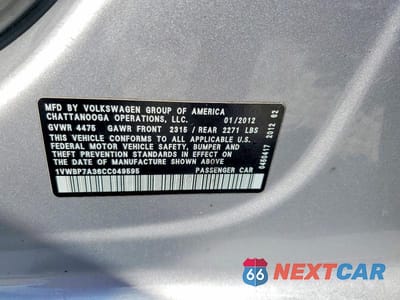Zdjęcie 13 z 13 samochodu: 2012 VOLKSWAGEN PASSAT SE VIN:1VWBP7A36CC049595 - miniatura