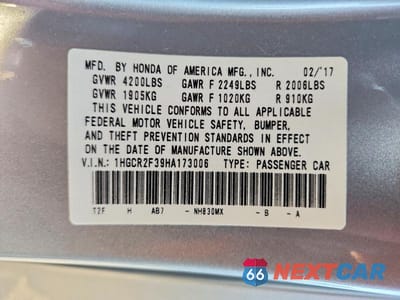 Zdjęcie 12 z 12 samochodu: 2017 HONDA ACCORD LX VIN:1HGCR2F39HA173006 - miniatura