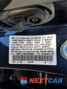 Zdjęcie 12 z 12 samochodu: 2016 HONDA CIVIC TOURING VIN:19XFC1F95GE033607 - miniatura