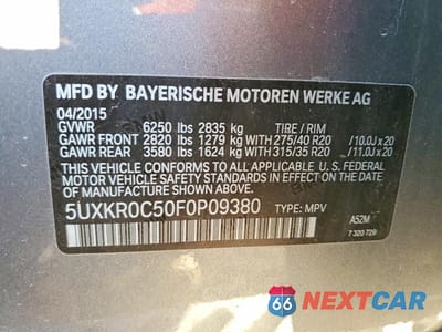 Zdjęcie 12 z 12 samochodu: 2015 BMW X5 XDRIVE35I VIN:5UXKR0C50F0P09380 - miniatura