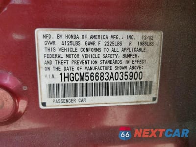 Zdjęcie 12 z 12 samochodu: 2003 HONDA ACCORD VIN:1HGCM56683A035900 - miniatura