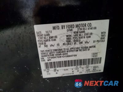 Zdjęcie 13 z 13 samochodu: 2013 FORD EXPLORER XLT VIN:1FM5K7D81DGB60759 - miniatura