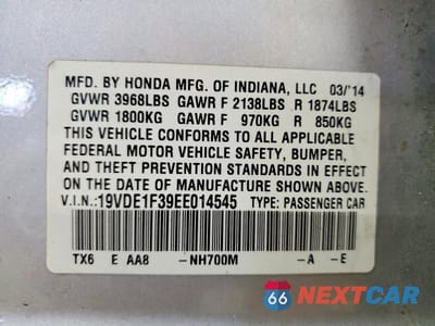 Zdjęcie 12 z 12 samochodu: 2014 ACURA ILX 20 VIN:19VDE1F39EE014545 - miniatura
