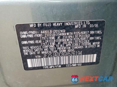 Zdjęcie 13 z 13 samochodu: 2016 SUBARU FORESTER 2.5I PREMIUM VIN:JF2SJADC8GH526194 - miniatura