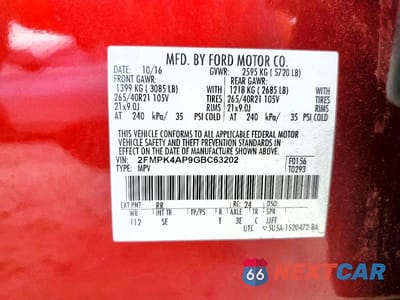 Zdjęcie 12 z 12 samochodu: 2016 FORD EDGE SPORT VIN:2FMPK4AP9GBC63202 - miniatura