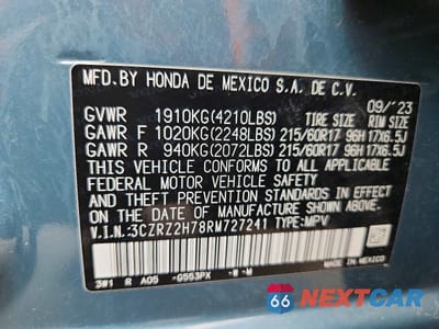 Zdjęcie 13 z 13 samochodu: 2024 HONDA HR-V EXL VIN:3CZRZ2H78RM727241 - miniatura