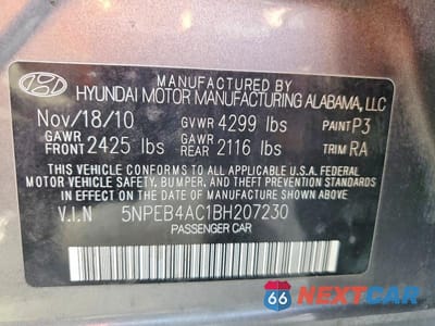Zdjęcie 12 z 12 samochodu: 2011 HYUNDAI SONATA GLS VIN:5NPEB4AC1BH207230 - miniatura