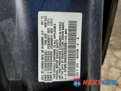 Zdjęcie 13 z 13 samochodu: 2014 HONDA ODYSSEY EXL VIN:5FNRL5H6XEB026098 - miniatura