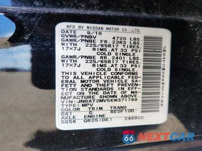 Zdjęcie 13 z 13 samochodu: 2019 NISSAN ROGUE SV VIN:JN8AT2MV5KW371799 - miniatura