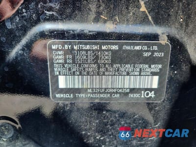Zdjęcie 12 z 12 samochodu: 2024 MITSUBISHI MIRAGE G4 ES VIN:ML32FUFJ0RHF04258 - miniatura